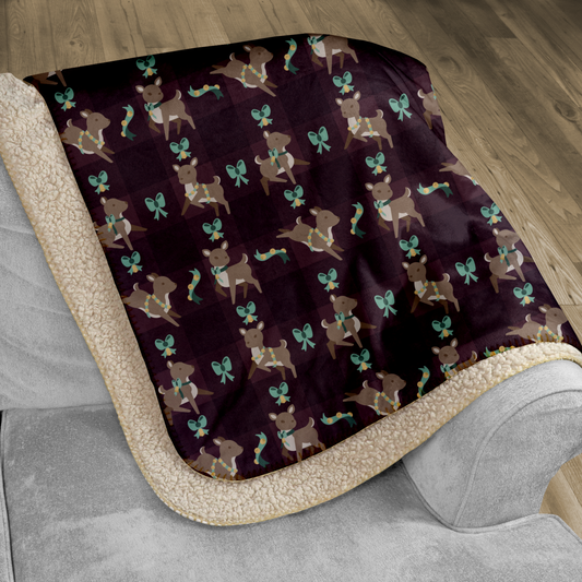 Deer Bells & Bows Plum Sherpa Blanket