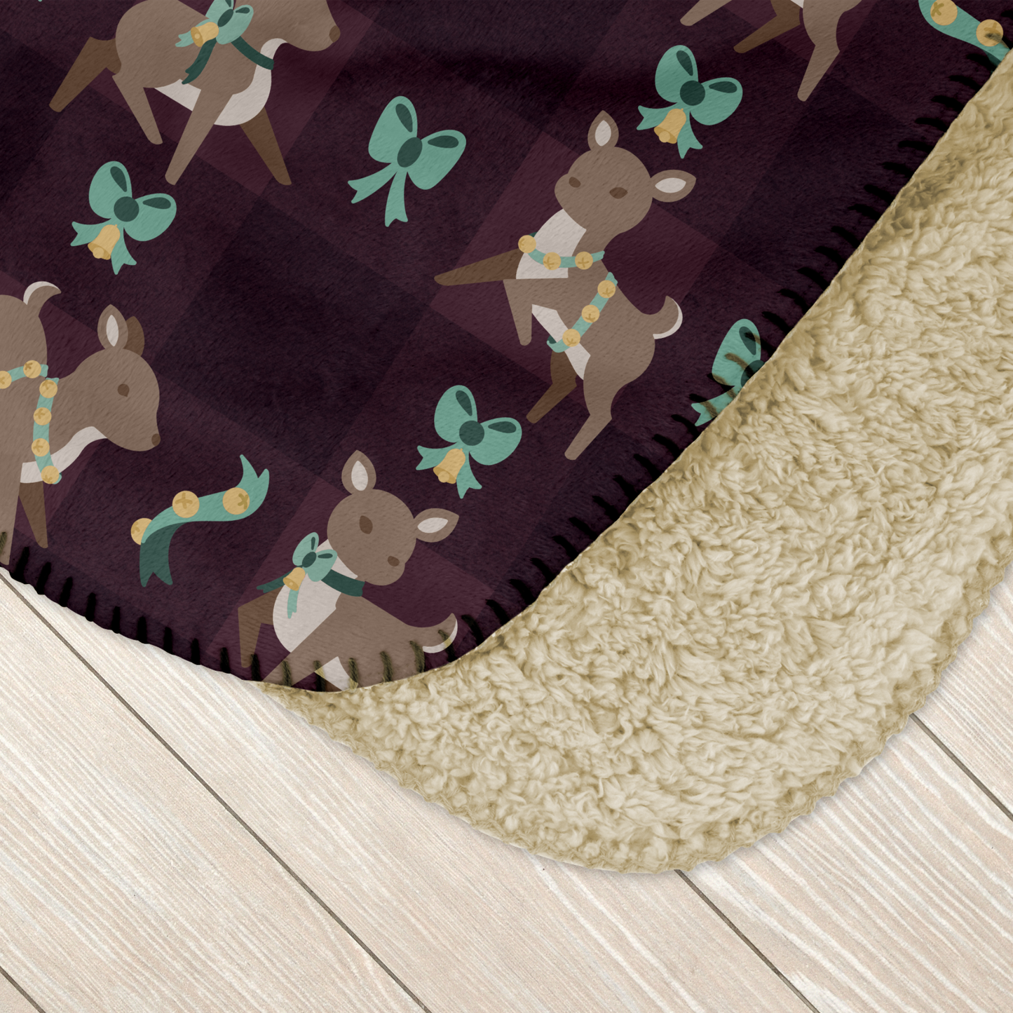 Deer Bells & Bows Plum Sherpa Blanket