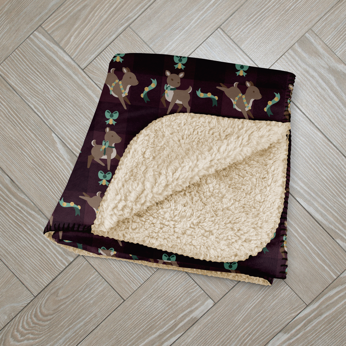 Deer Bells & Bows Plum Sherpa Blanket
