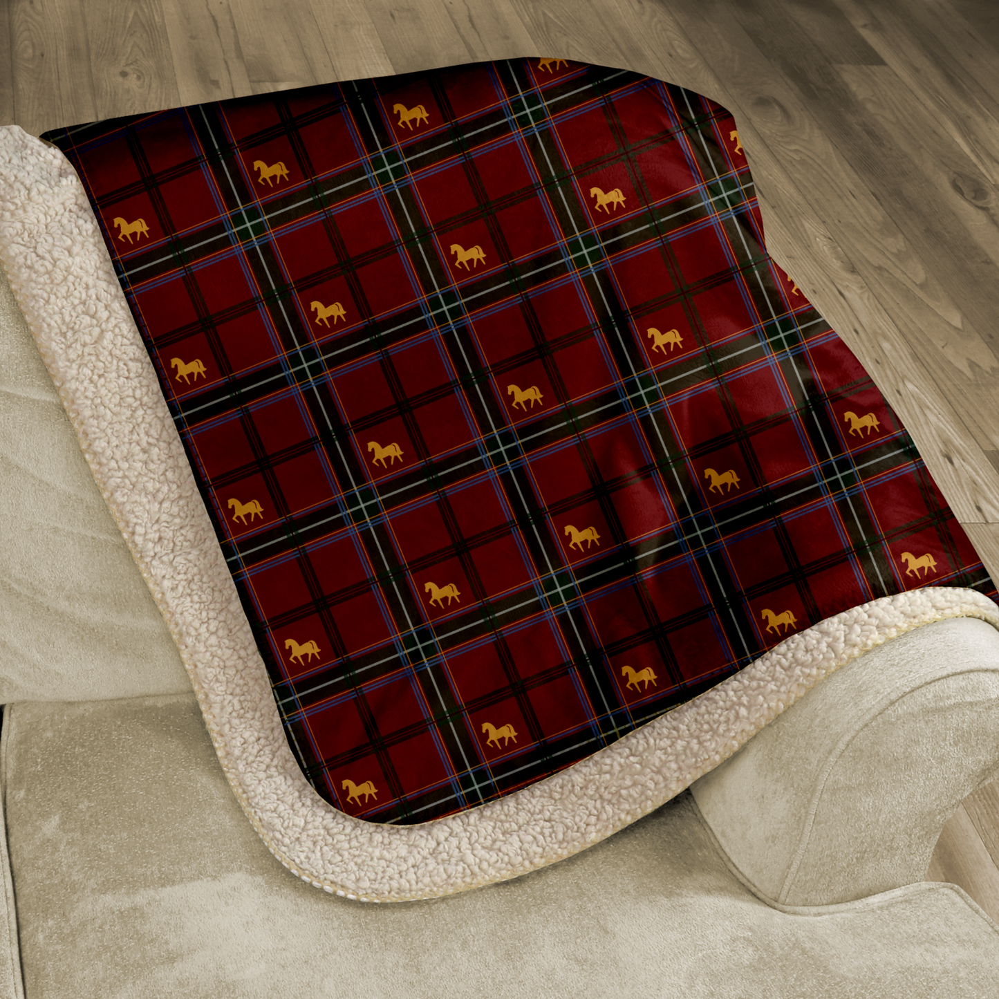 Pony Tartan Holiday Red Sherpa Blanket
