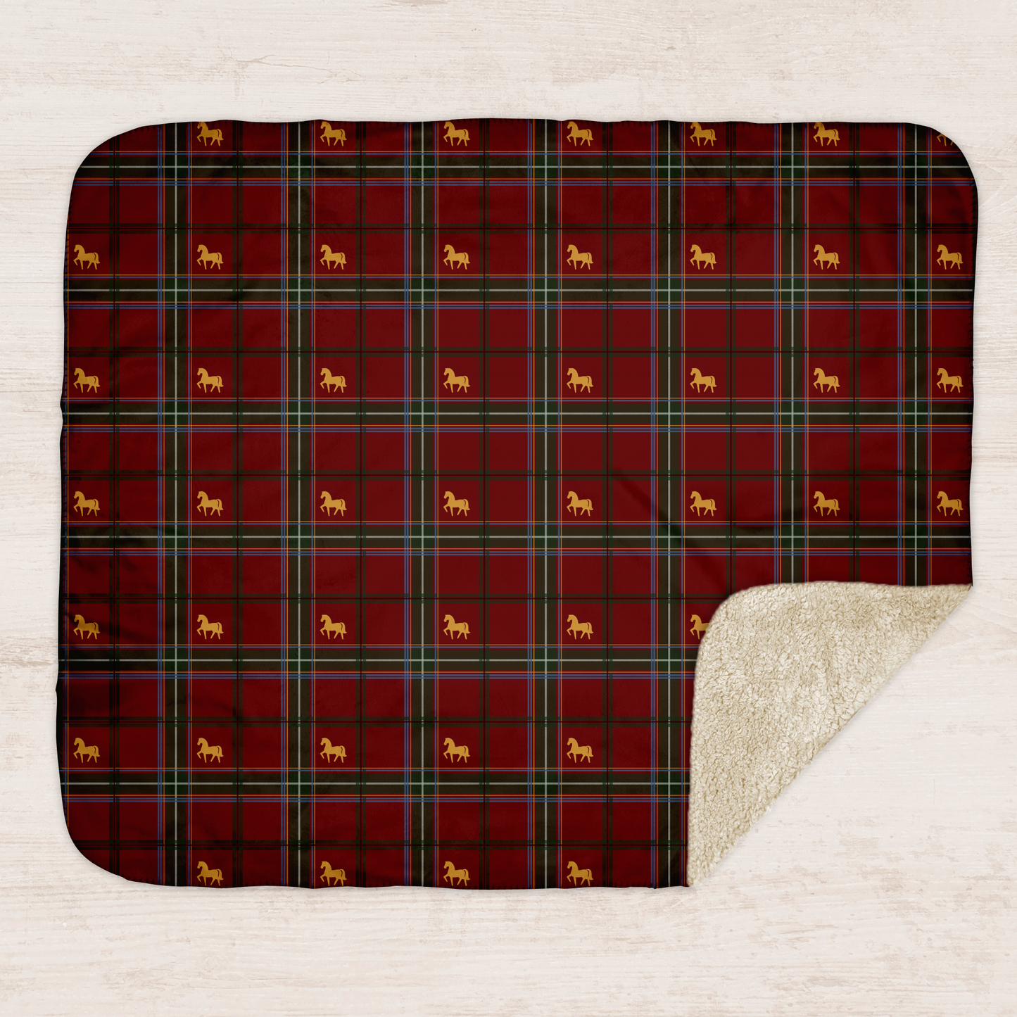Pony Tartan Holiday Red Sherpa Blanket