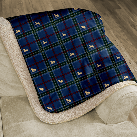 Pony Tartan Holiday Blue Sherpa Blanket