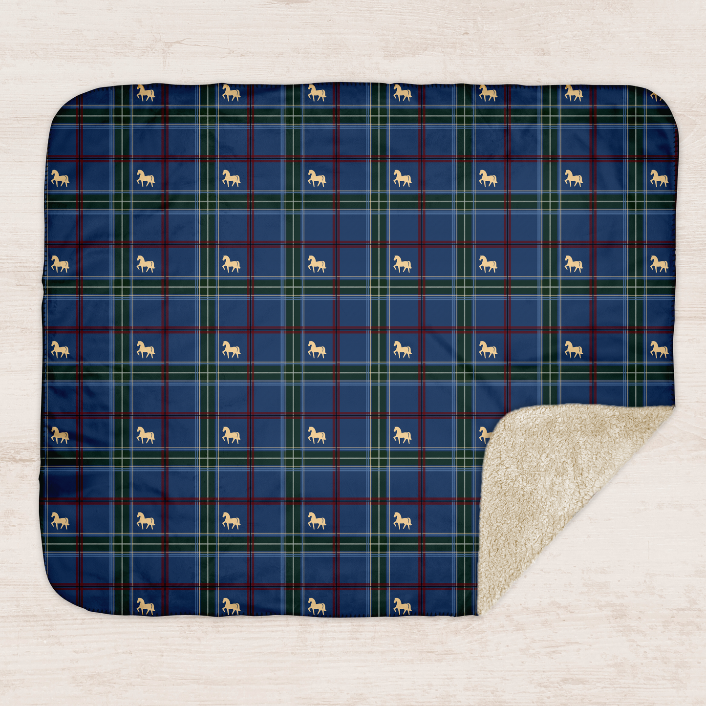 Pony Tartan Holiday Blue Sherpa Blanket
