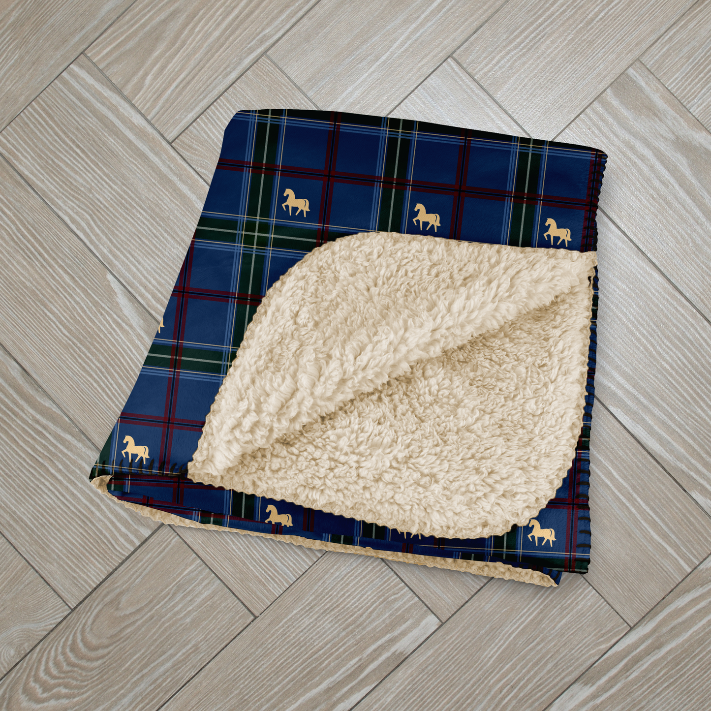 Pony Tartan Holiday Blue Sherpa Blanket