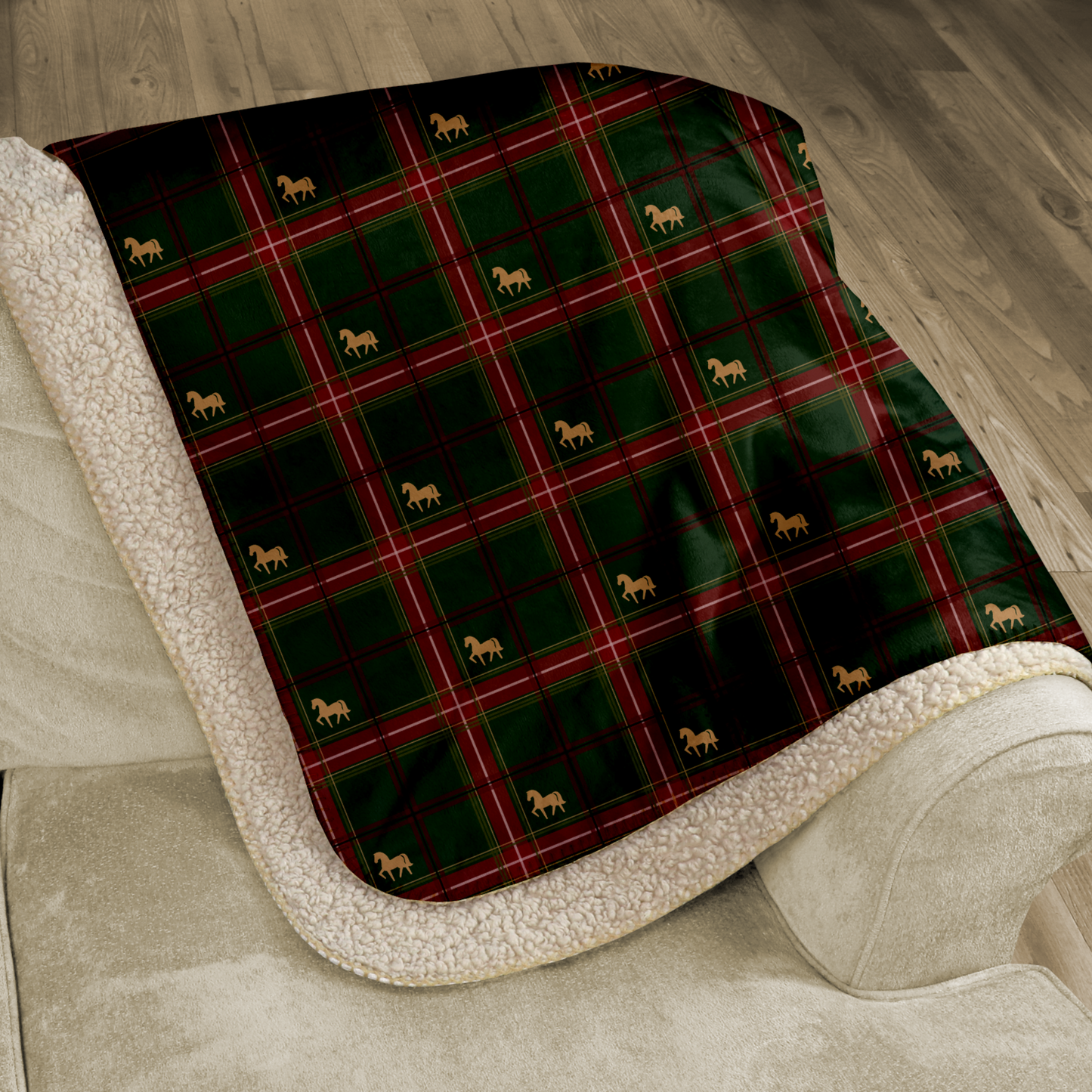Pony Tartan Holiday Green Sherpa Blanket