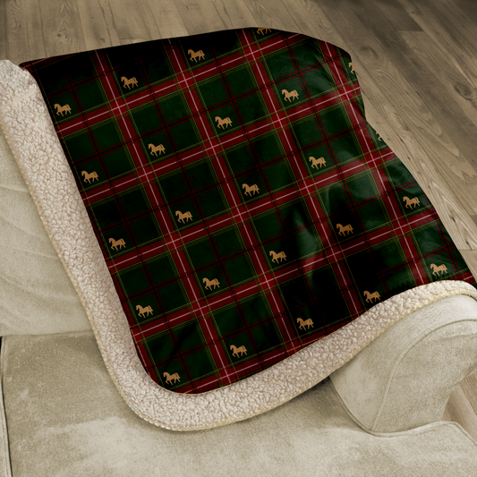 Pony Tartan Holiday Green Sherpa Blanket