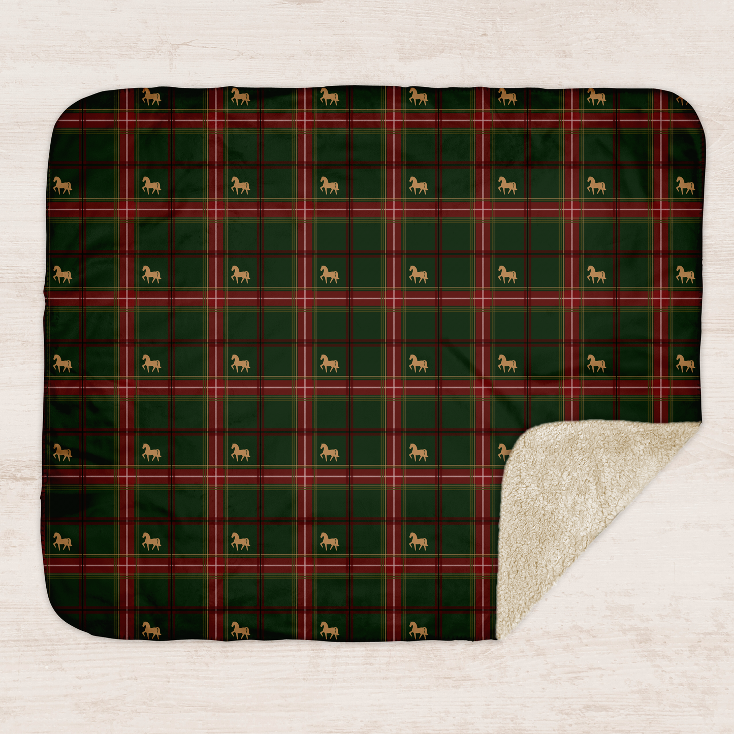 Pony Tartan Holiday Green Sherpa Blanket