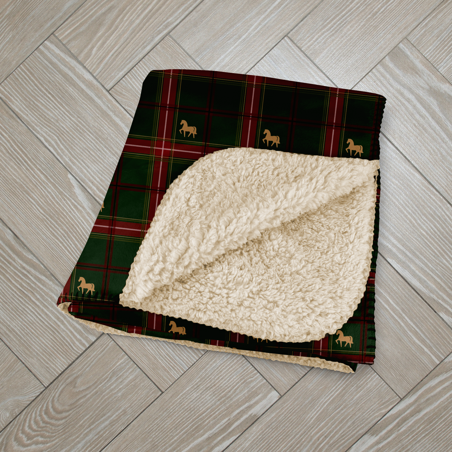 Pony Tartan Holiday Green Sherpa Blanket