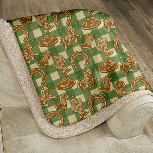 Green Western Gingerbread Sherpa Blanket
