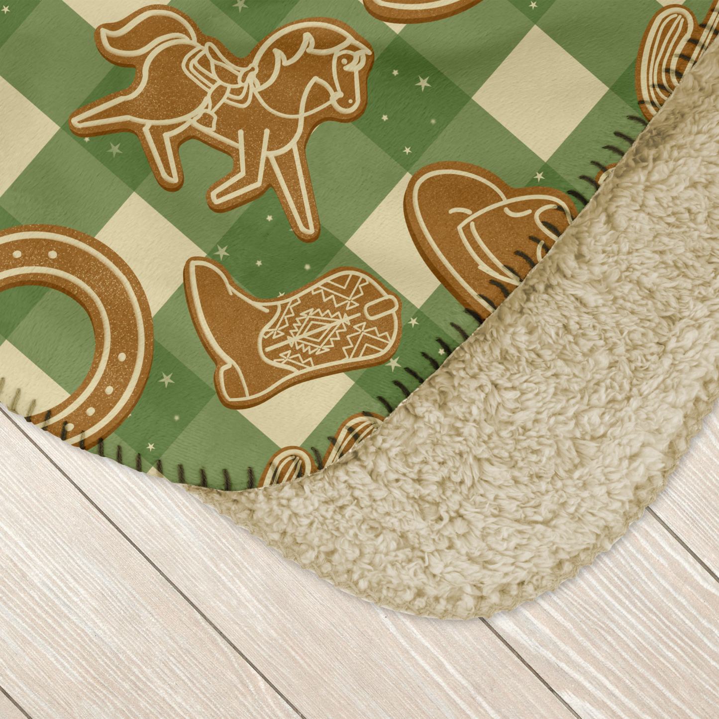 Green Western Gingerbread Sherpa Blanket
