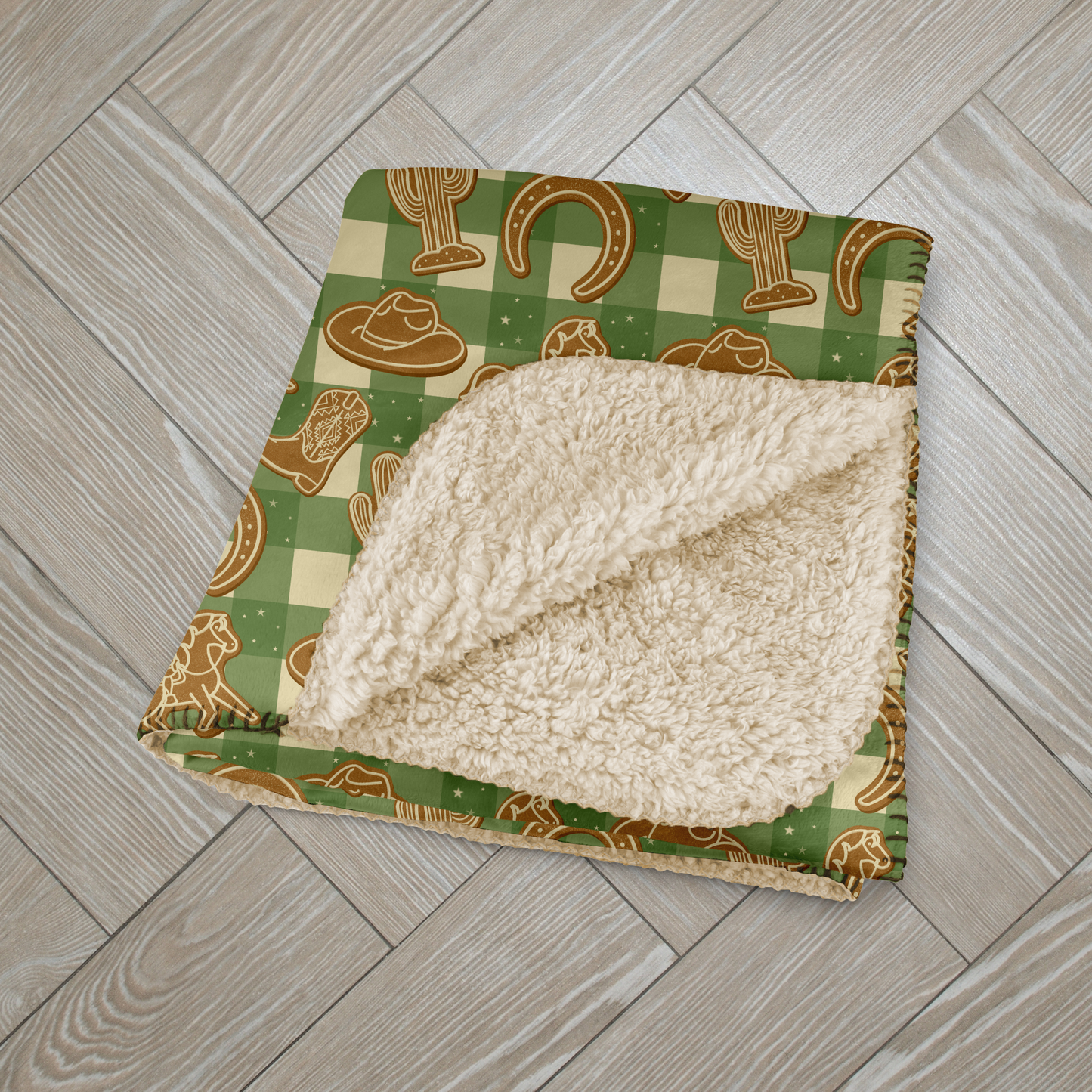 Green Western Gingerbread Sherpa Blanket