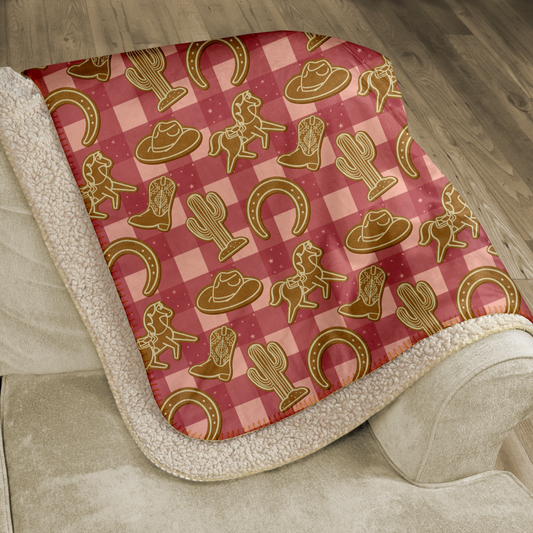 Pink Western Gingerbread Sherpa Blanket