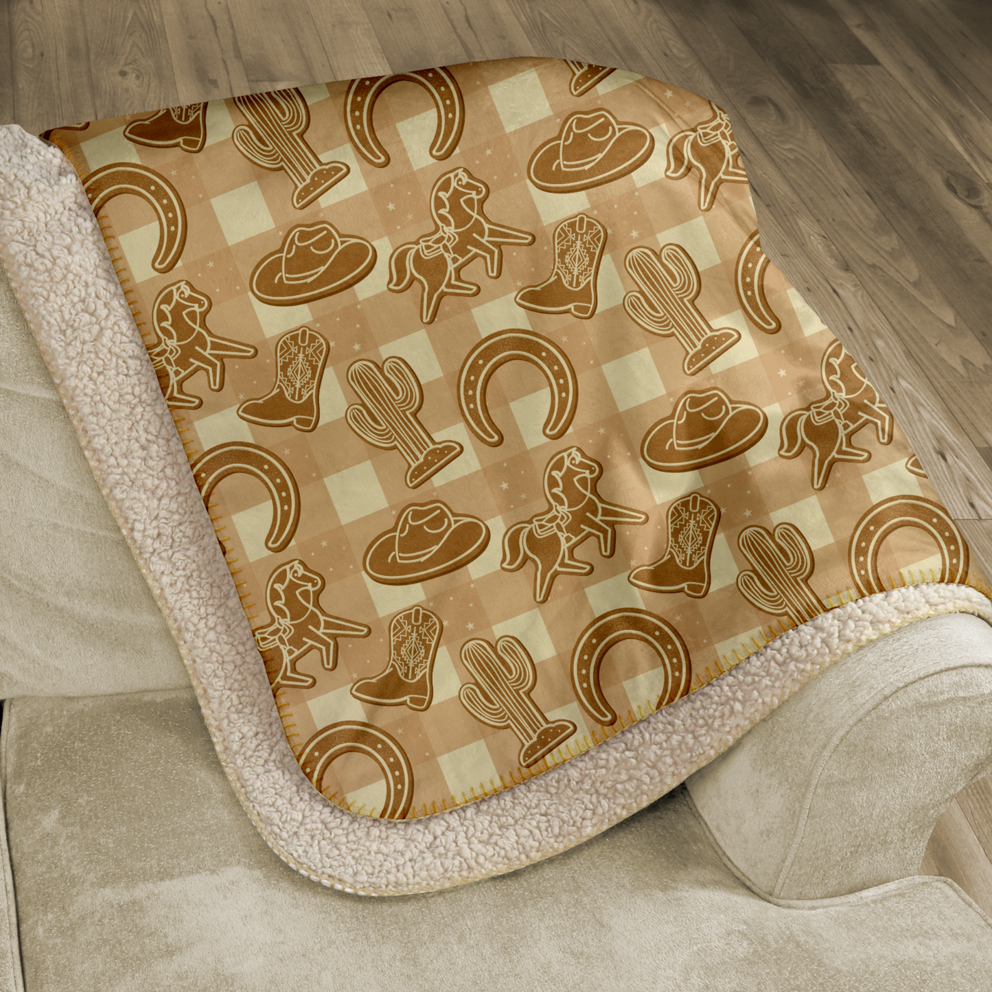 Beige Western Gingerbread Sherpa Blanket