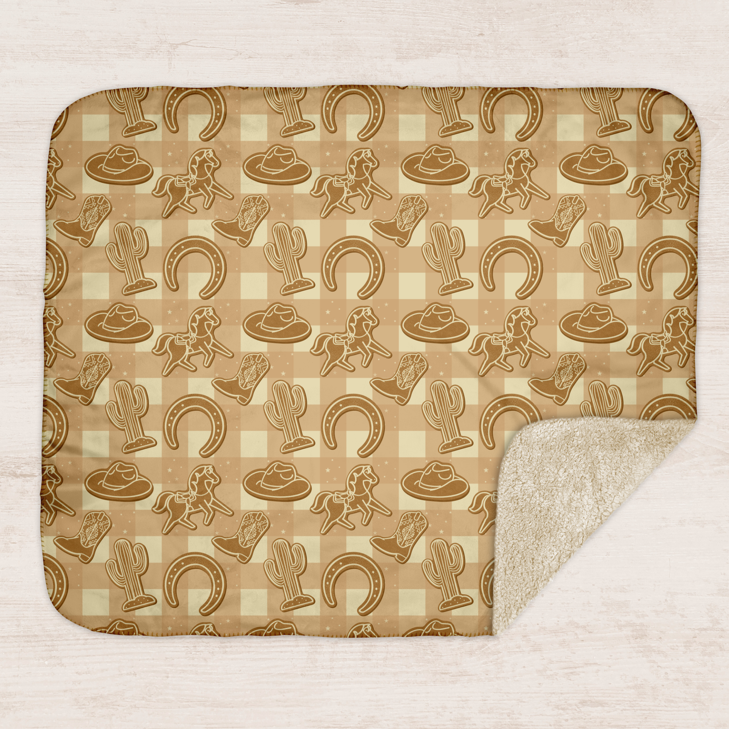 Beige Western Gingerbread Sherpa Blanket