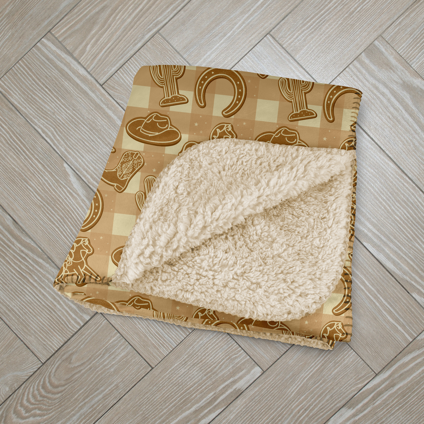 Beige Western Gingerbread Sherpa Blanket