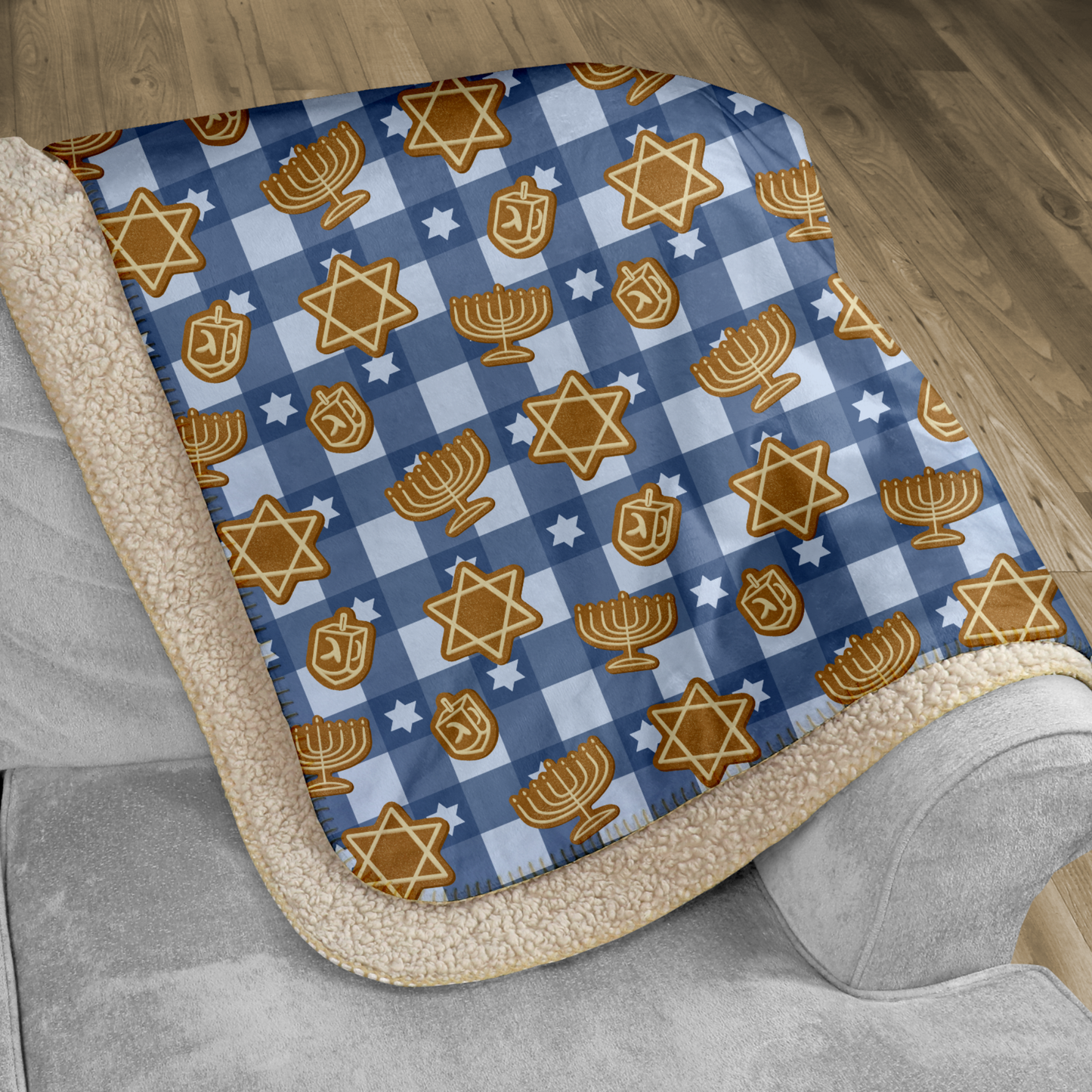 Hanukkah Gingerbread Blue Sherpa Blanket