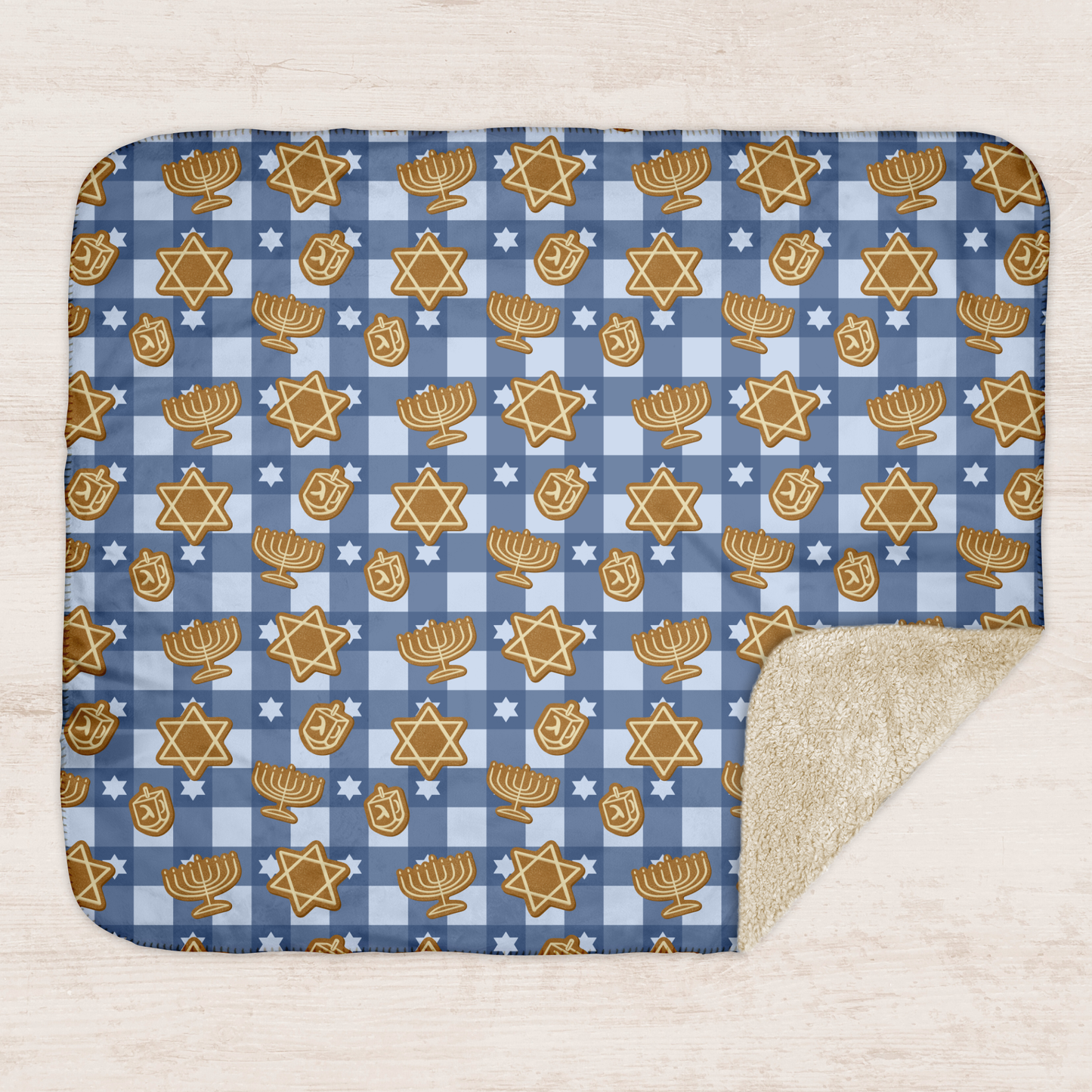 Hanukkah Gingerbread Blue Sherpa Blanket