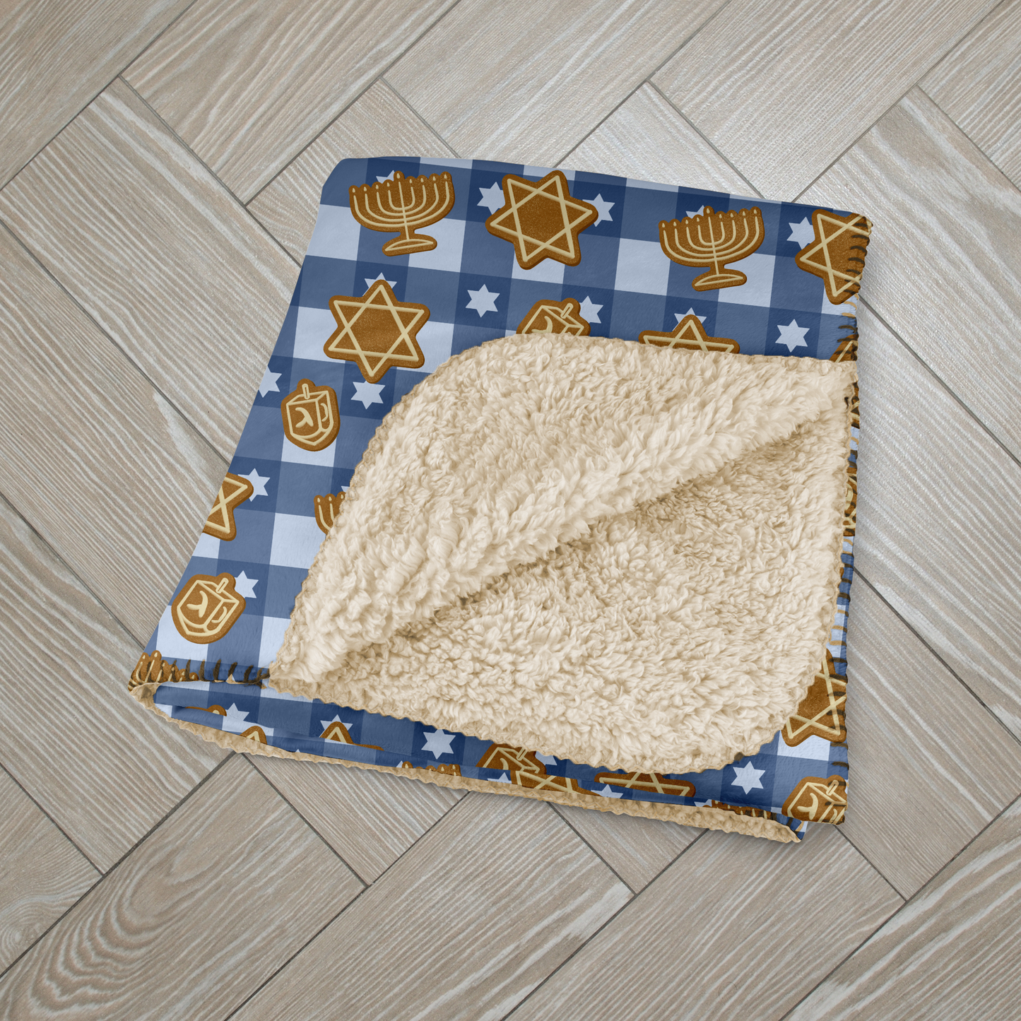 Hanukkah Gingerbread Blue Sherpa Blanket