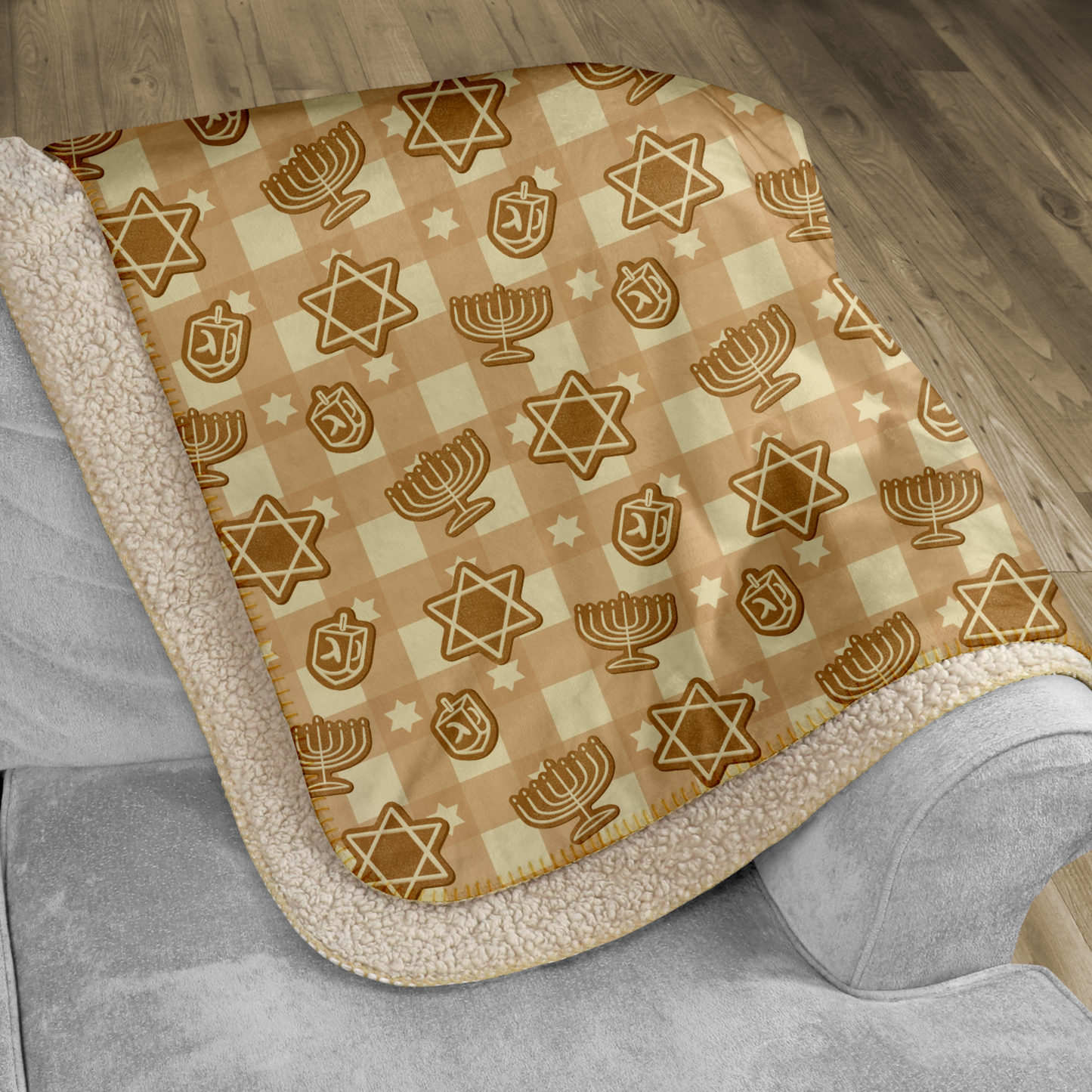 Hanukkah Gingerbread Beige Sherpa Blanket
