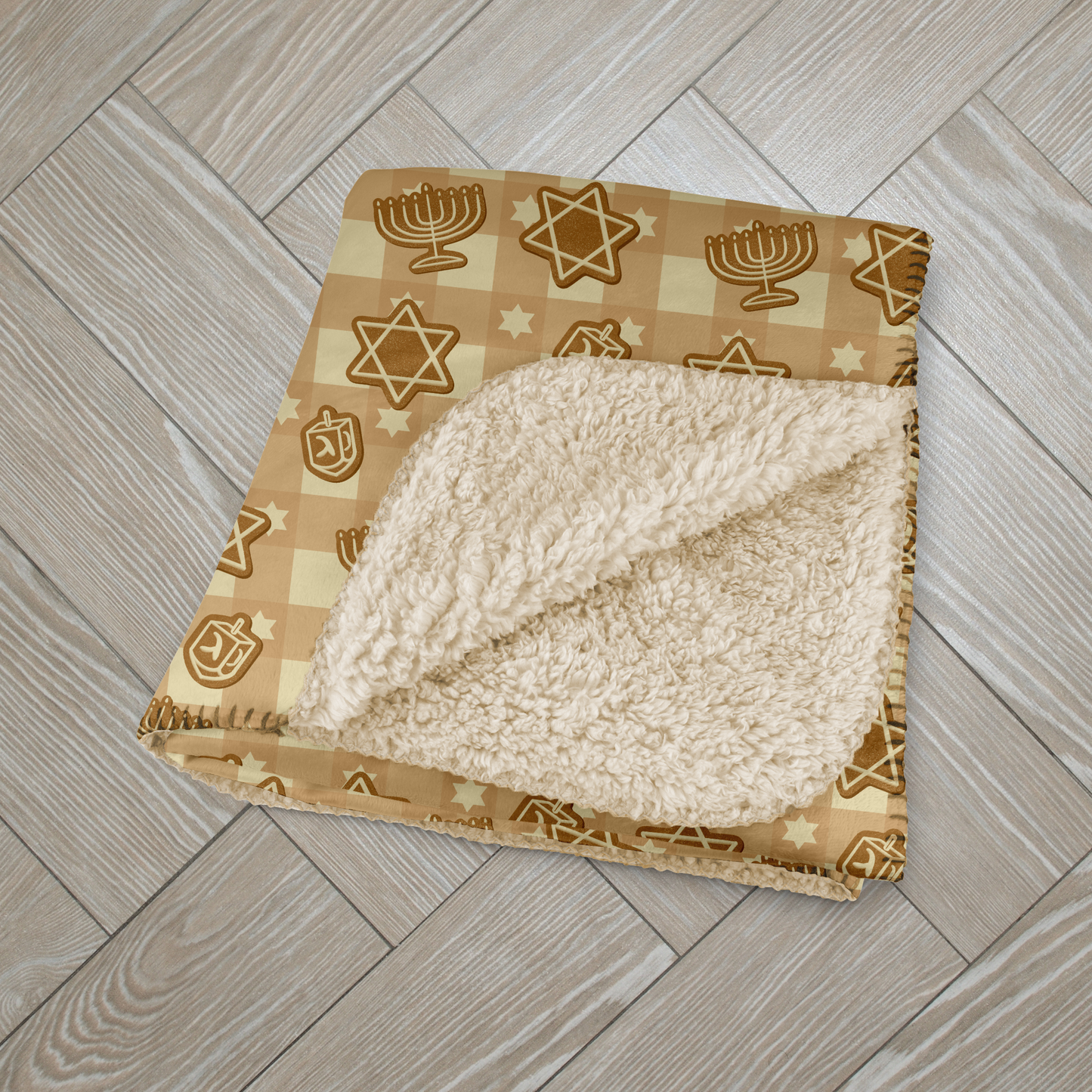 Hanukkah Gingerbread Beige Sherpa Blanket