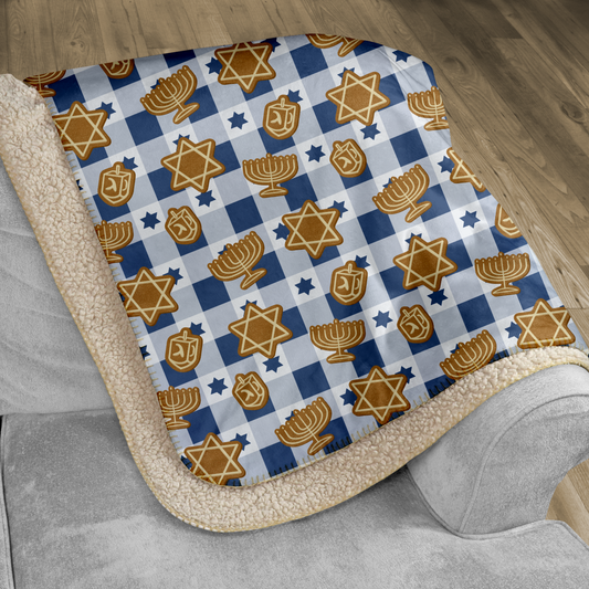 Hanukkah Gingerbread White & Blue Sherpa Blanket