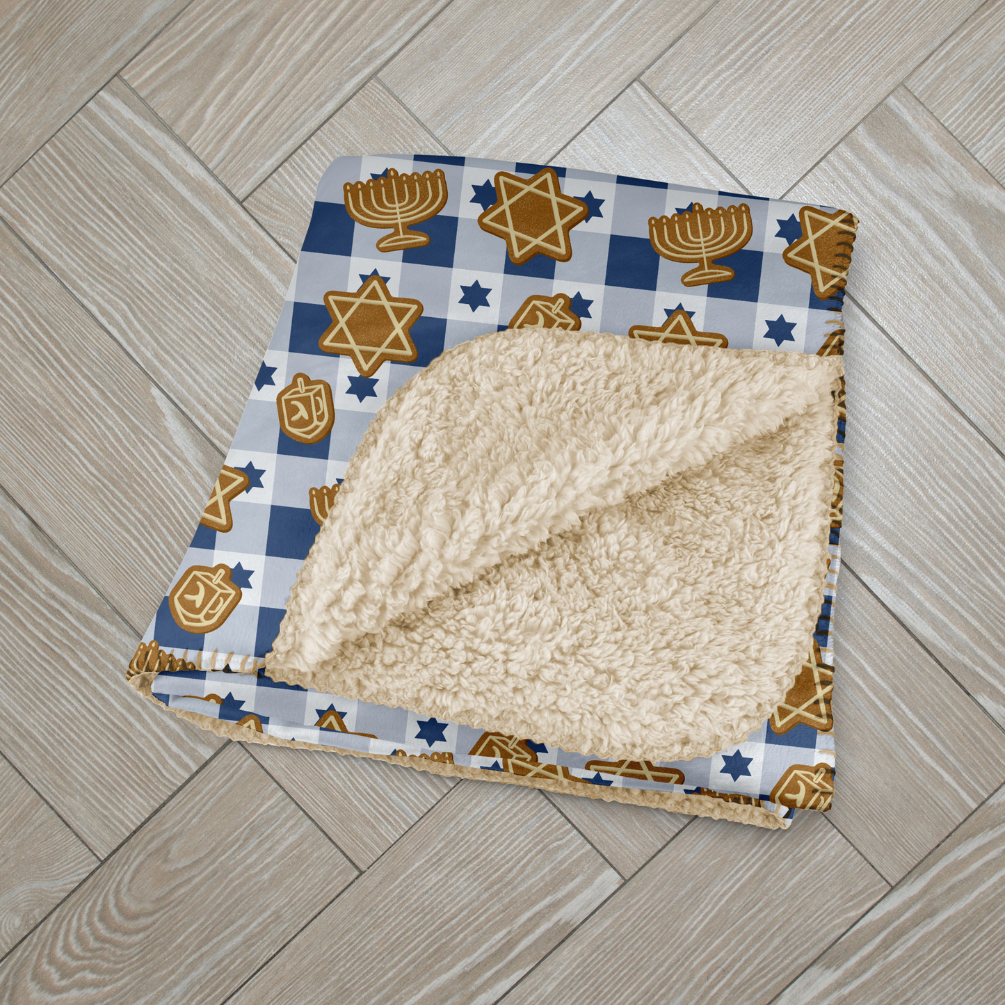 Hanukkah Gingerbread White & Blue Sherpa Blanket