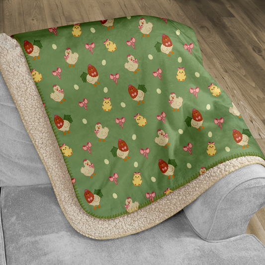 Kawaii Coquette Chickens Sherpa Blanket