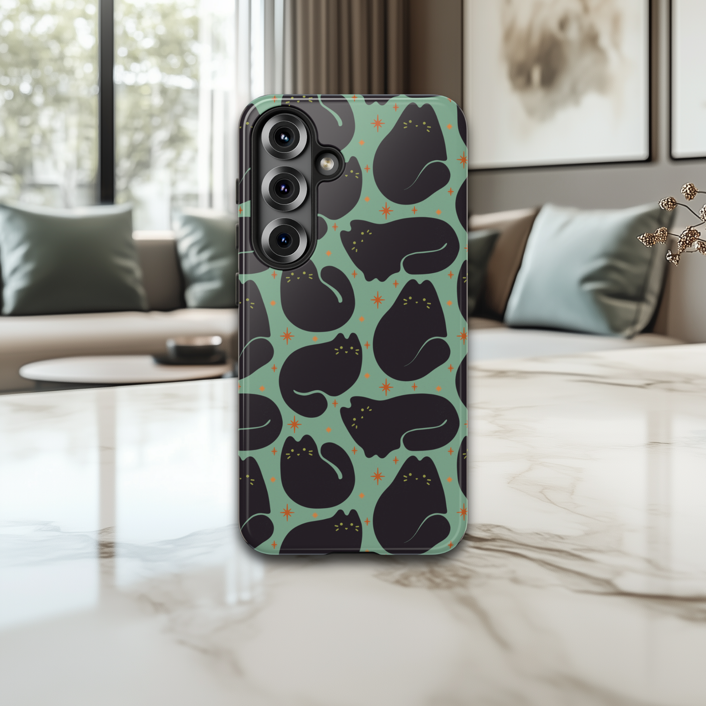 Retro Black Cat Aqua iPhone & Samsung Galaxy Phone Case