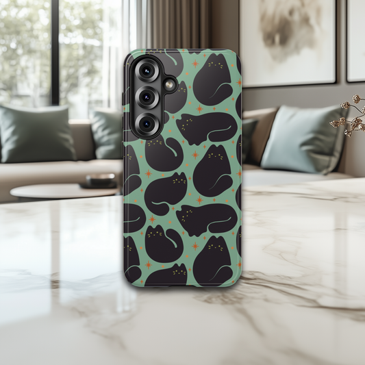 Retro Black Cat Aqua iPhone & Samsung Galaxy Phone Case