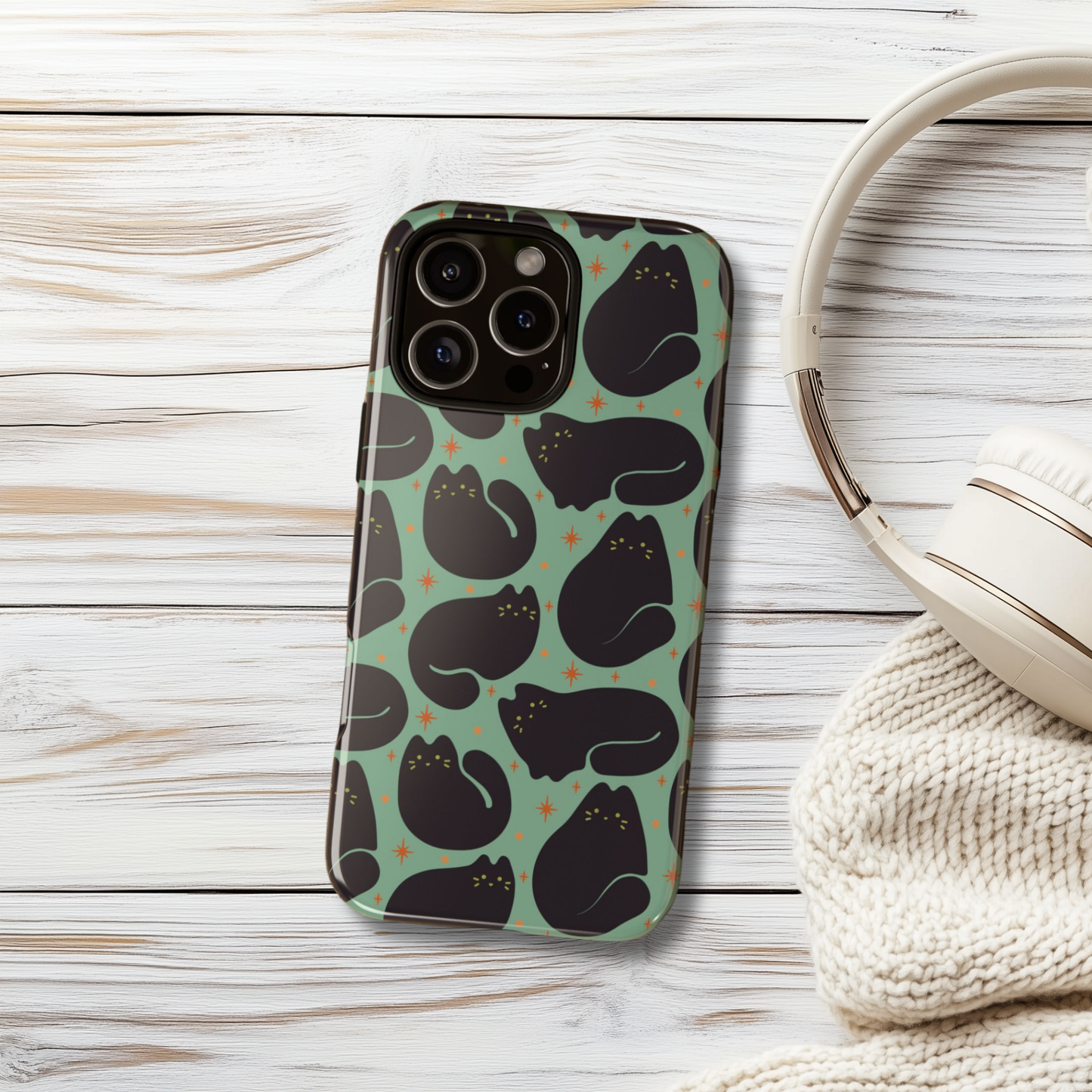 Retro Black Cat Aqua iPhone & Samsung Galaxy Phone Case