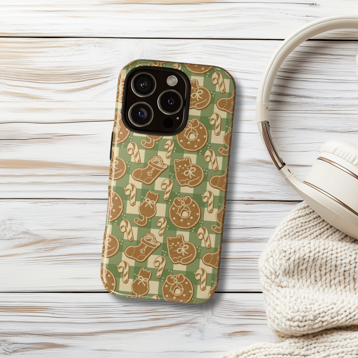 Gingerbread Cat Green iPhone & Samsung Galaxy Phone Case