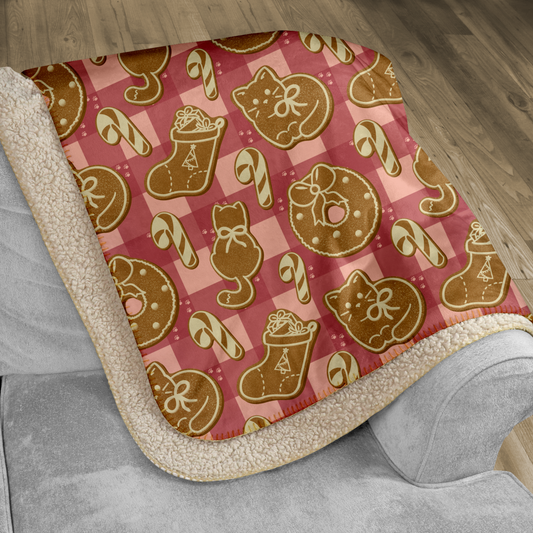 Gingerbread Cats Pink Sherpa Blanket