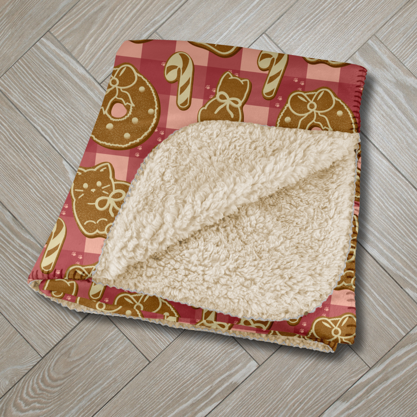 Gingerbread Cats Pink Sherpa Blanket