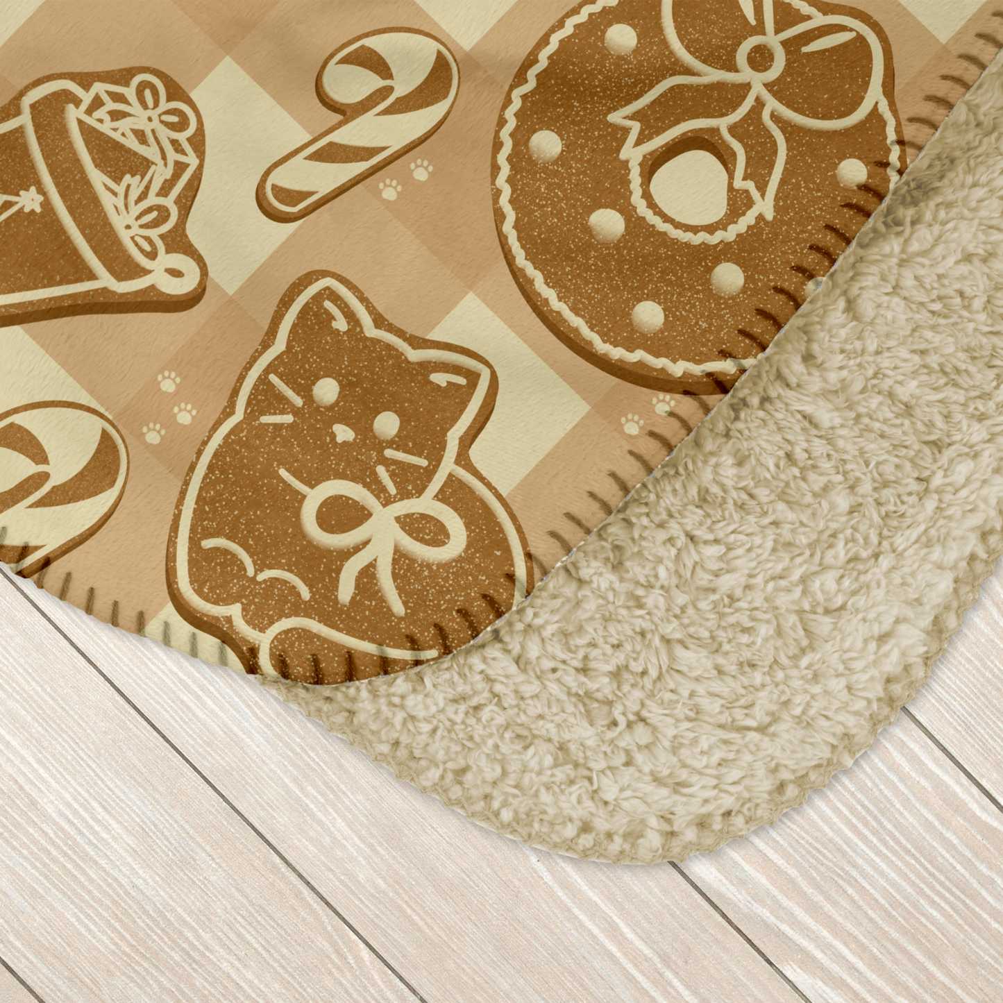 Gingerbread Cats Beige Sherpa Blanket