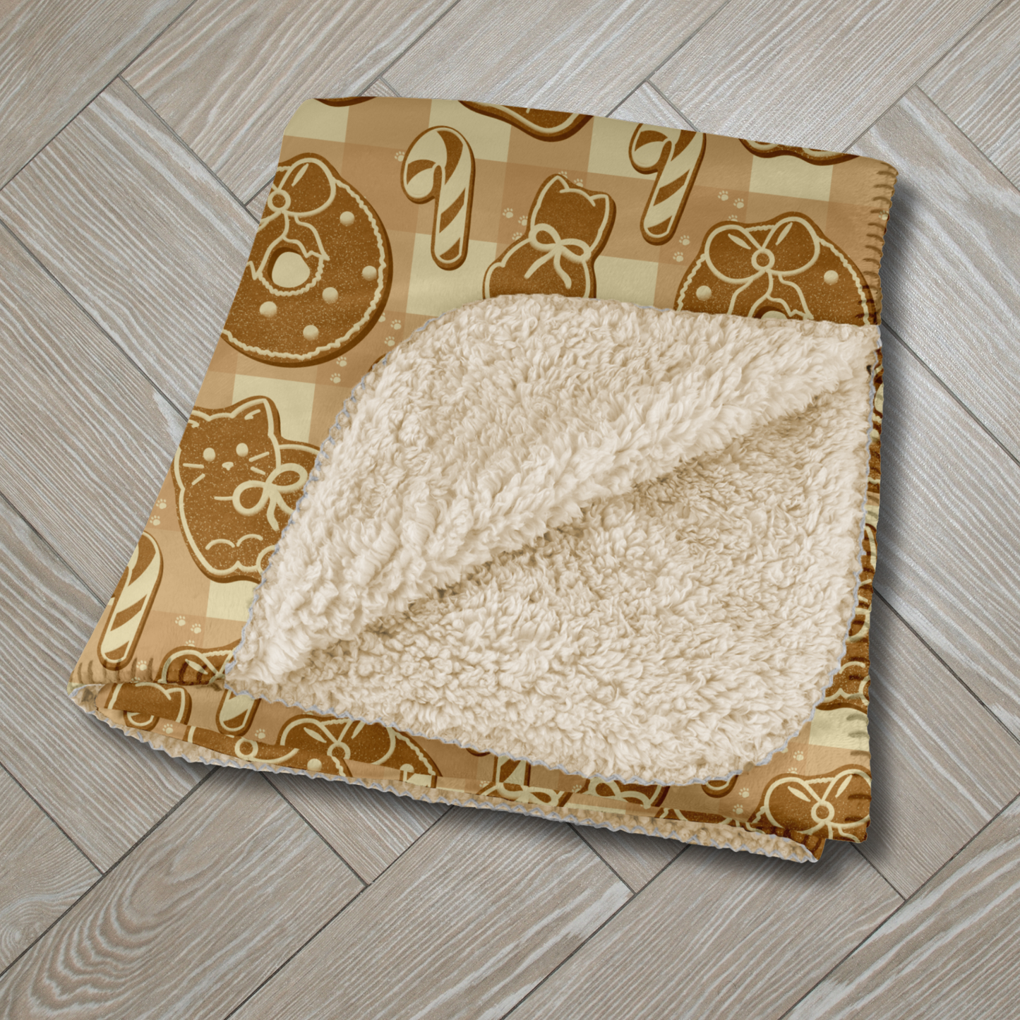 Gingerbread Cats Beige Sherpa Blanket