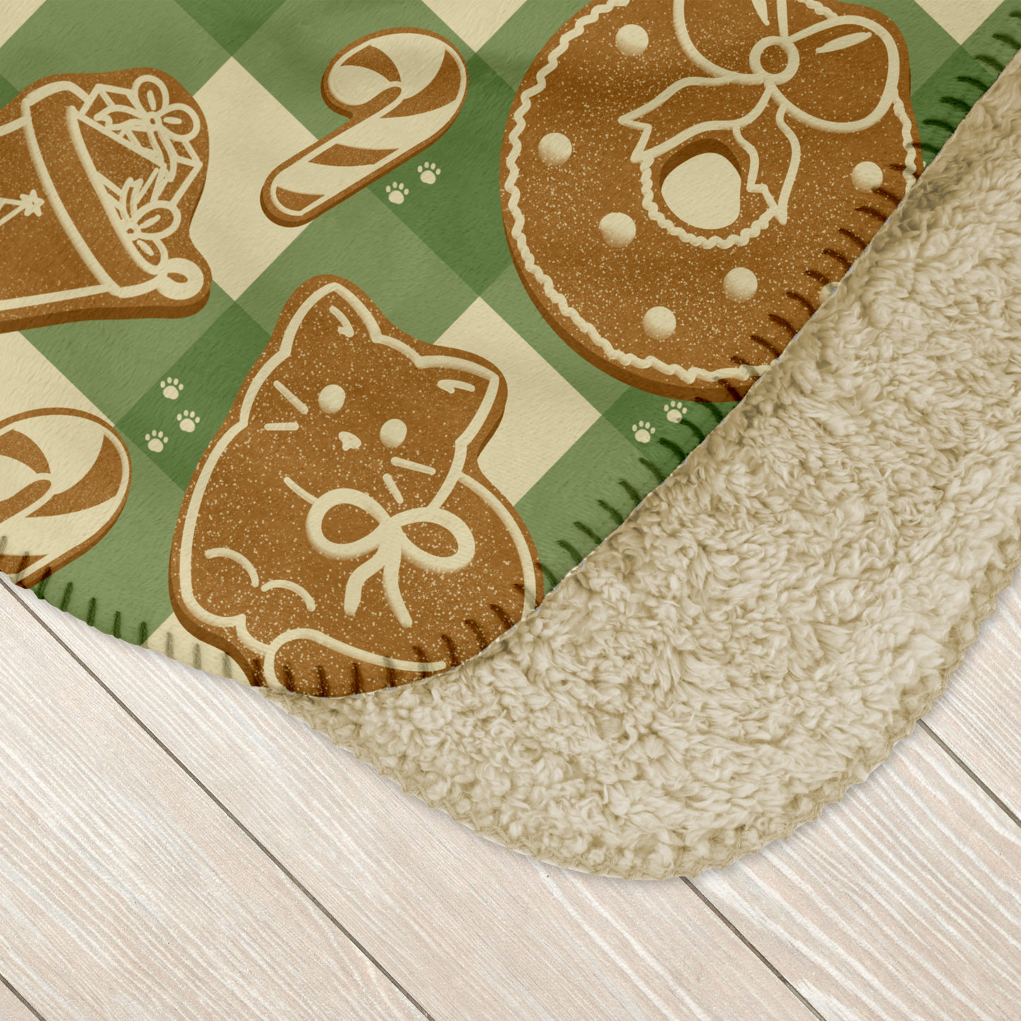 Gingerbread Cats Green Sherpa Blanket