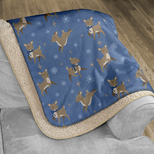 Kawaii Deer with Snowflakes & Stars Sherpa Blanket