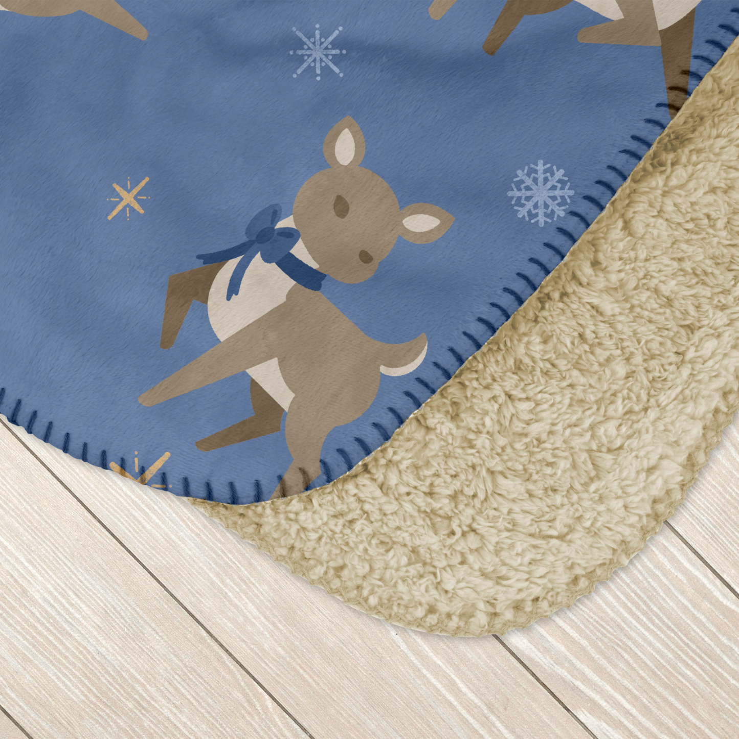 Kawaii Deer with Snowflakes & Stars Sherpa Blanket