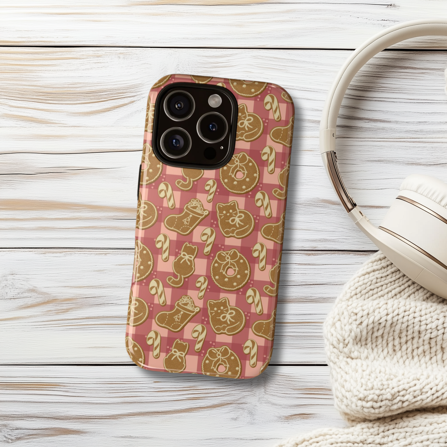 Gingerbread Cat Pink iPhone & Samsung Galaxy Phone Case