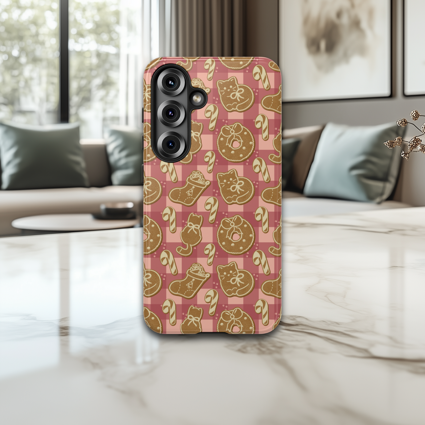 Gingerbread Cat Pink iPhone & Samsung Galaxy Phone Case