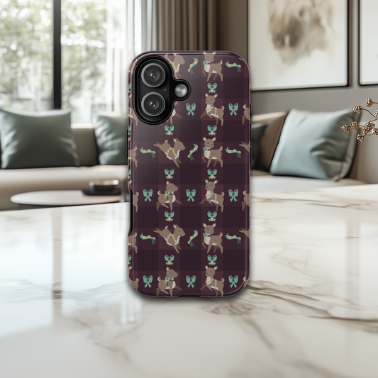 Kawaii Deer Bells & Bows in Plum iPhone & Samsung Galaxy Phone Case