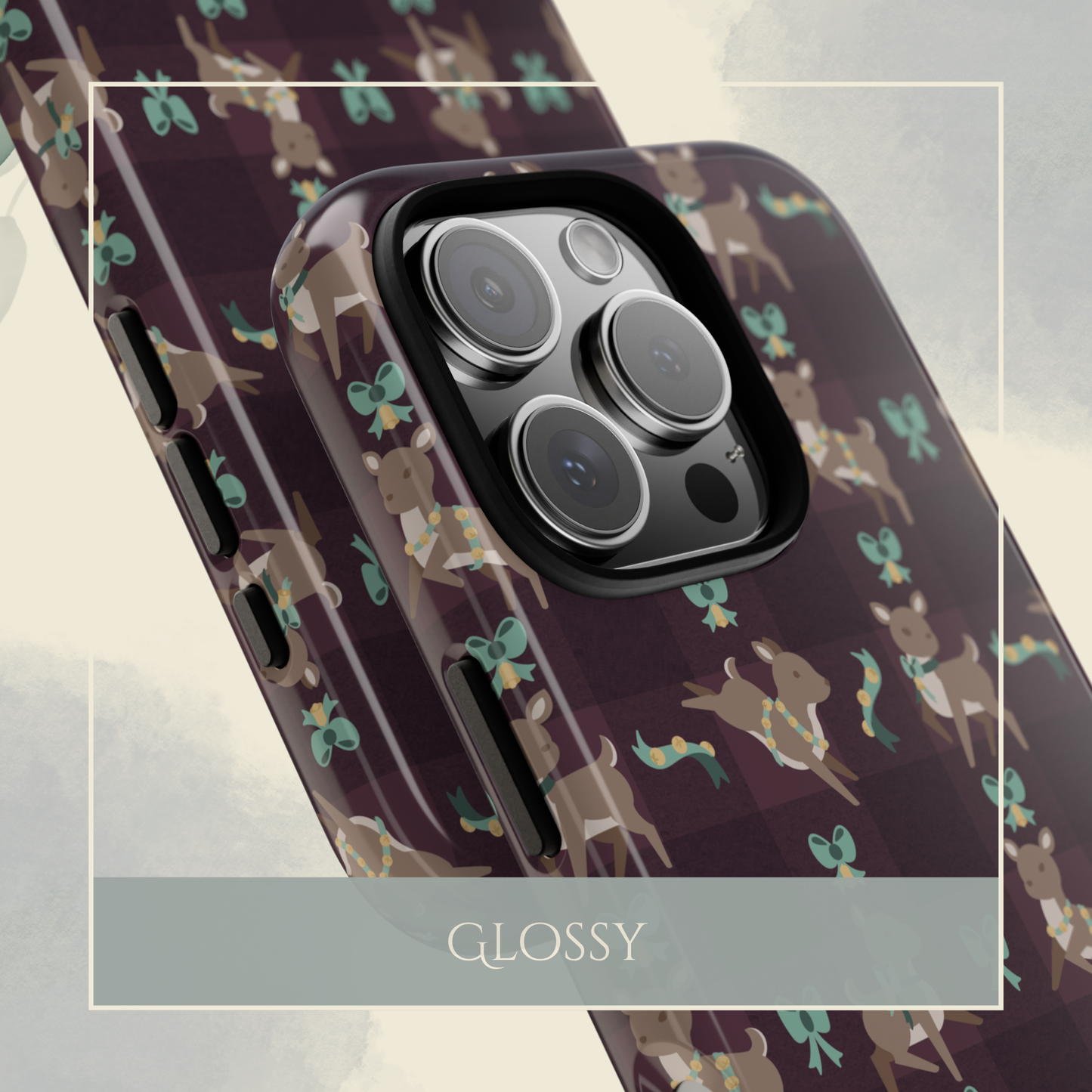 Kawaii Deer Bells & Bows in Plum iPhone & Samsung Galaxy Phone Case