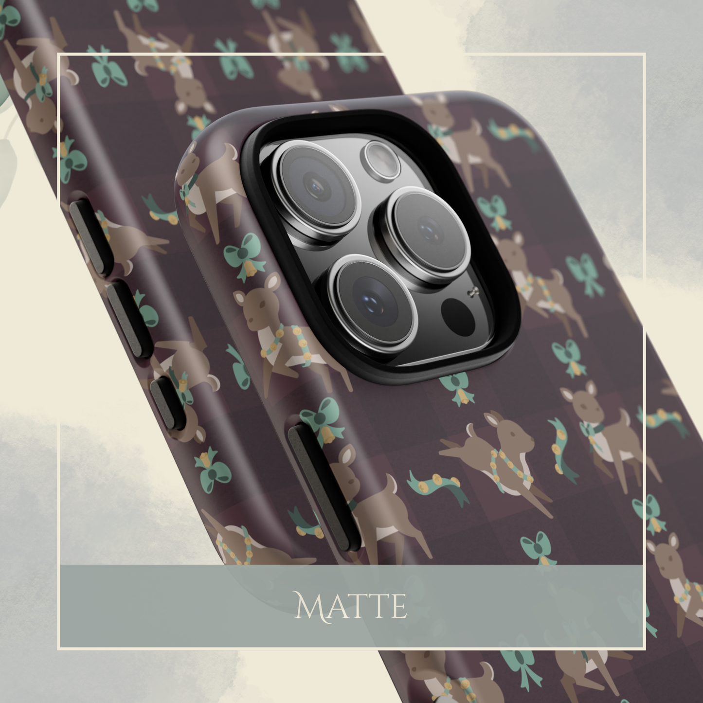 Kawaii Deer Bells & Bows in Plum iPhone & Samsung Galaxy Phone Case