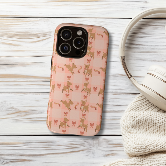 Kawaii Deer Bells & Bows in Pink iPhone & Samsung Galaxy Phone Case
