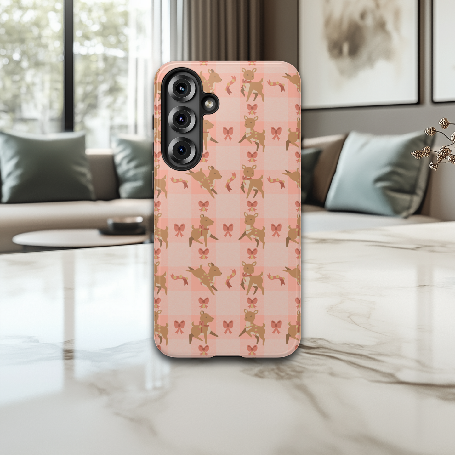 Kawaii Deer Bells & Bows in Pink iPhone & Samsung Galaxy Phone Case