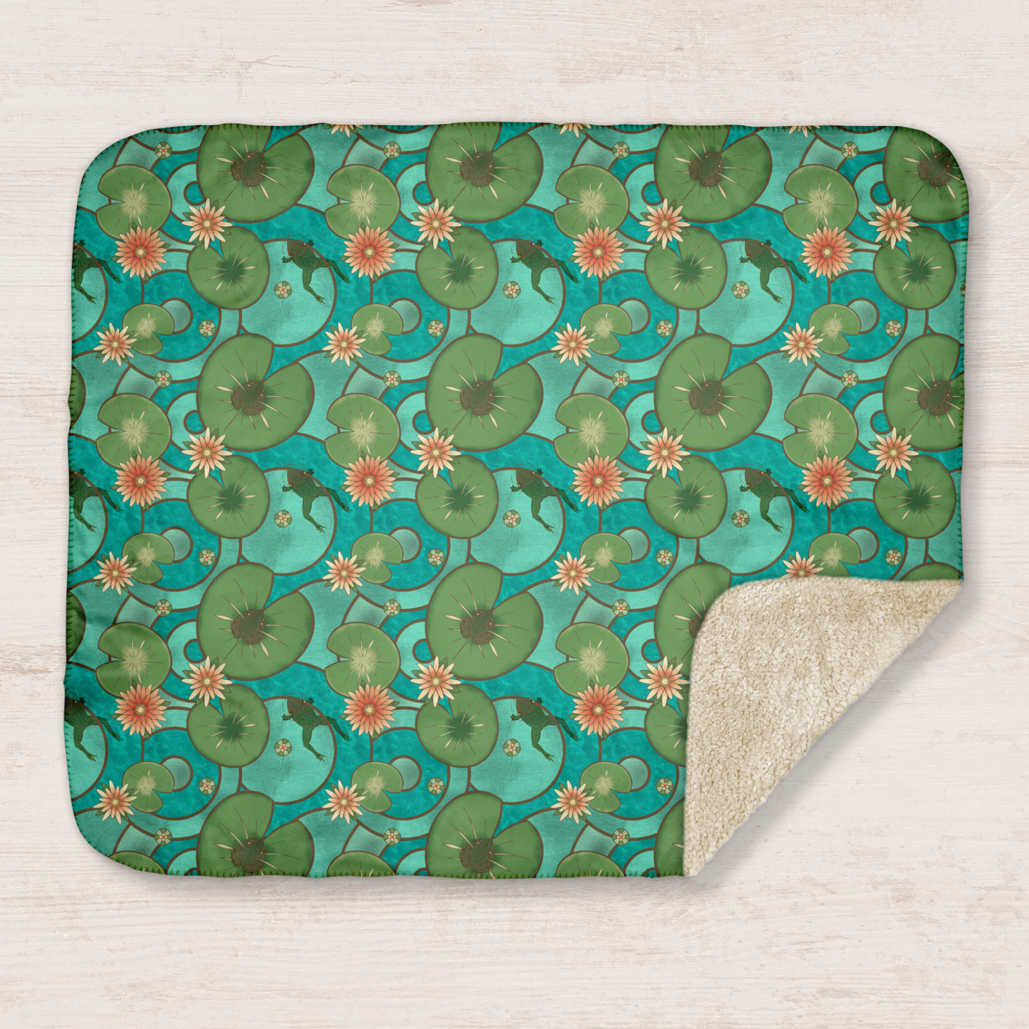 Stained Glass Frog & Water Lilies Sherpa Blanket