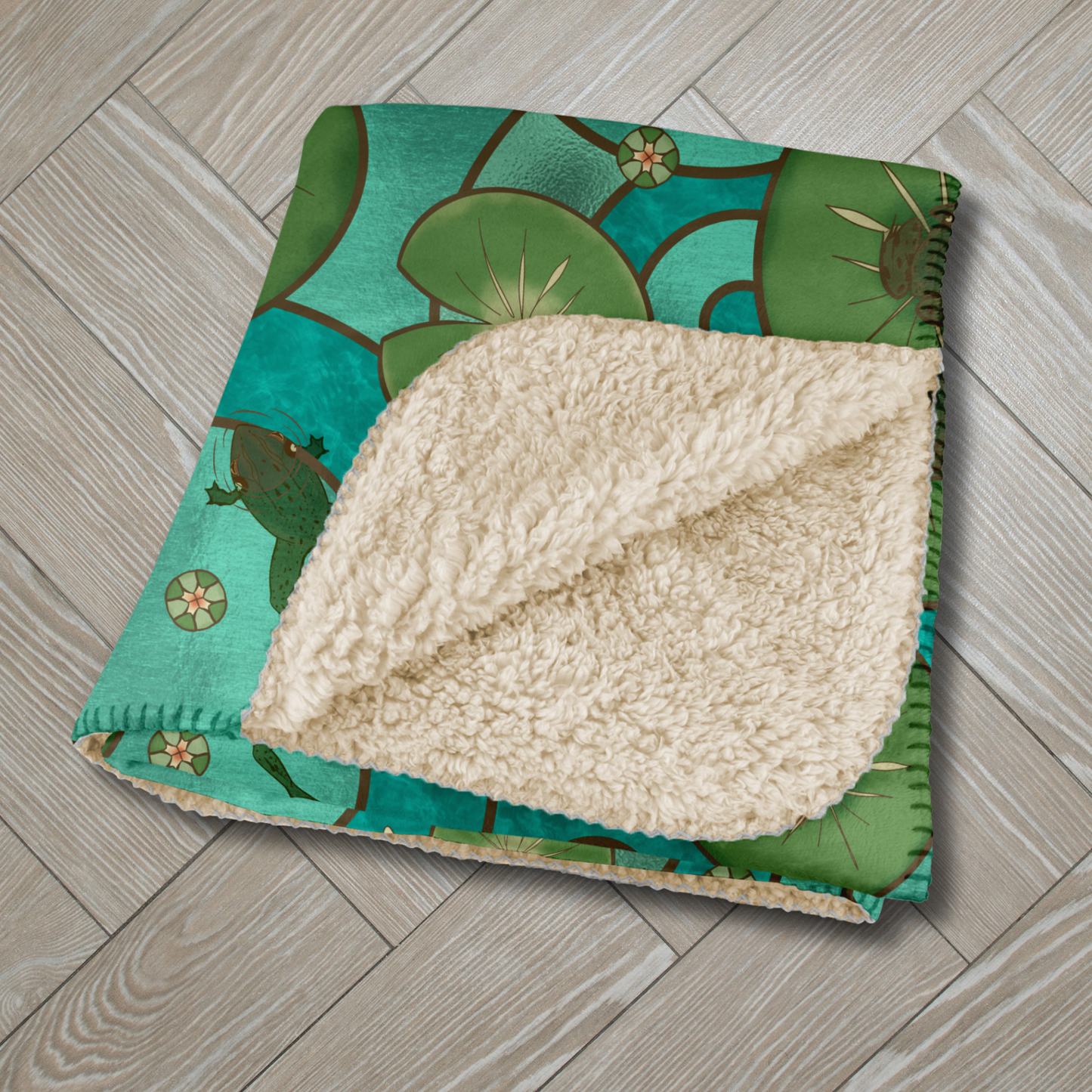 Stained Glass Frog & Water Lilies Sherpa Blanket