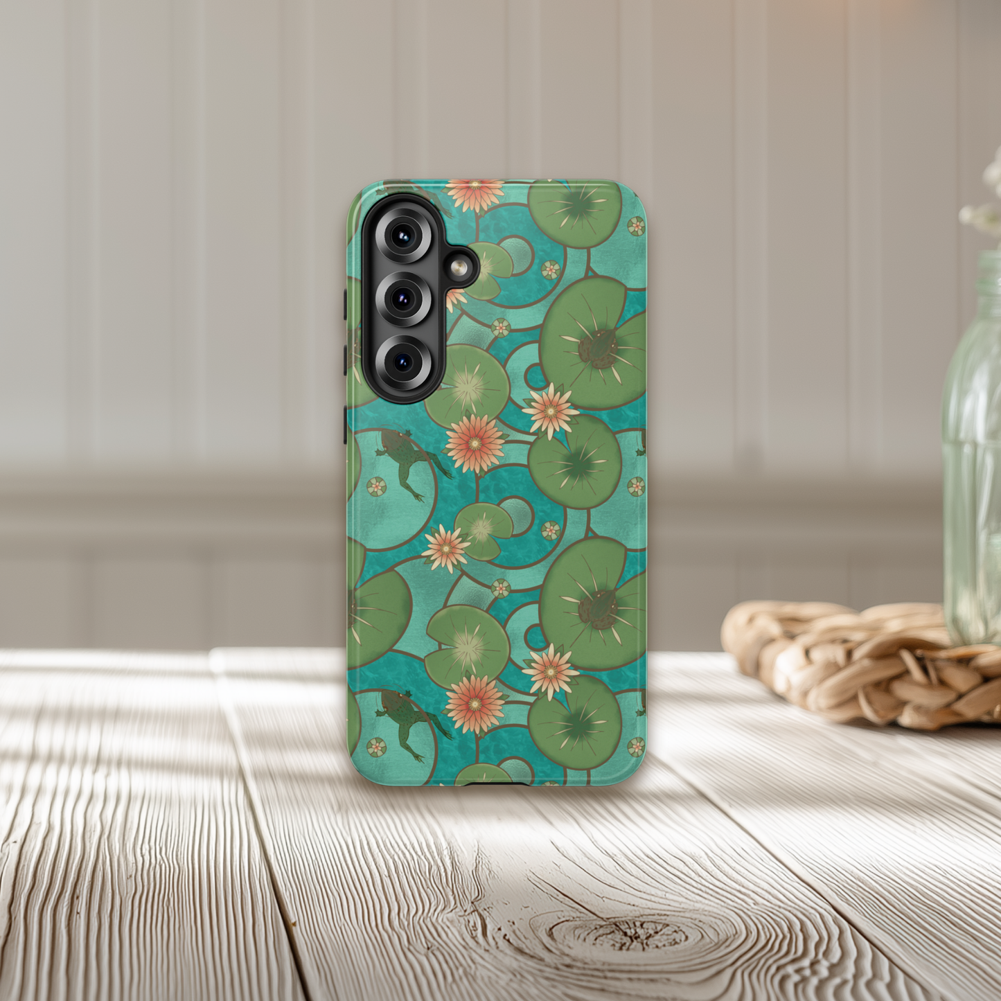 Frog & Water Lily Stained Glass iPhone and Samsung Galaxy Phone Case