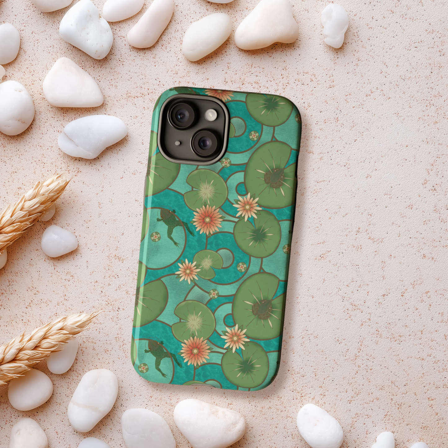 Frog & Water Lily Stained Glass iPhone and Samsung Galaxy Phone Case