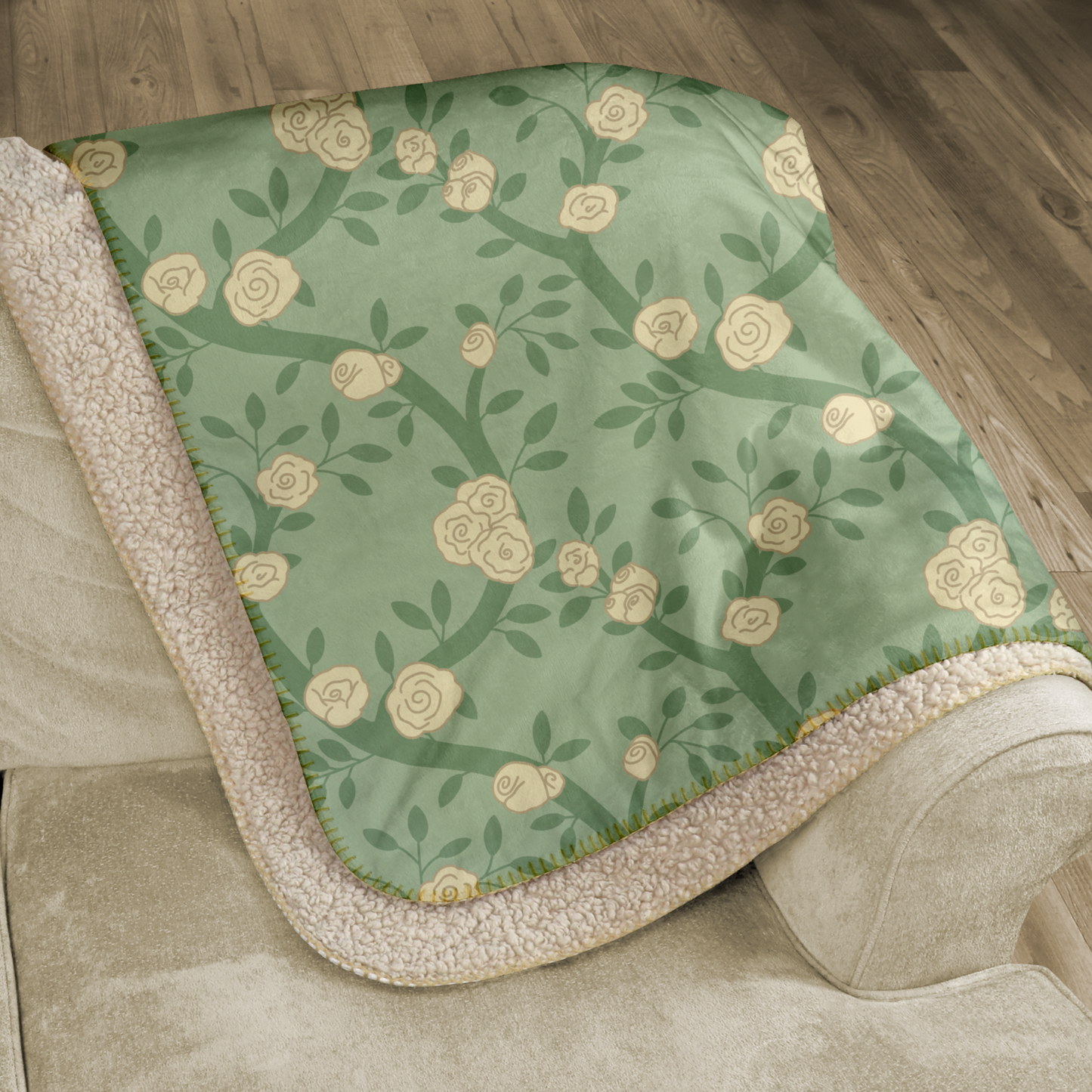 White Rose Floral Pattern Sherpa Blanket